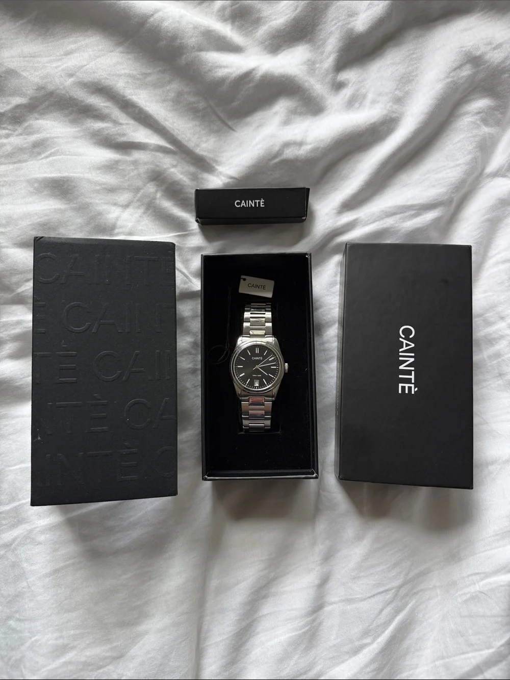 CAINTE Stainless Steel Men's Watch with Black Dial 36MM